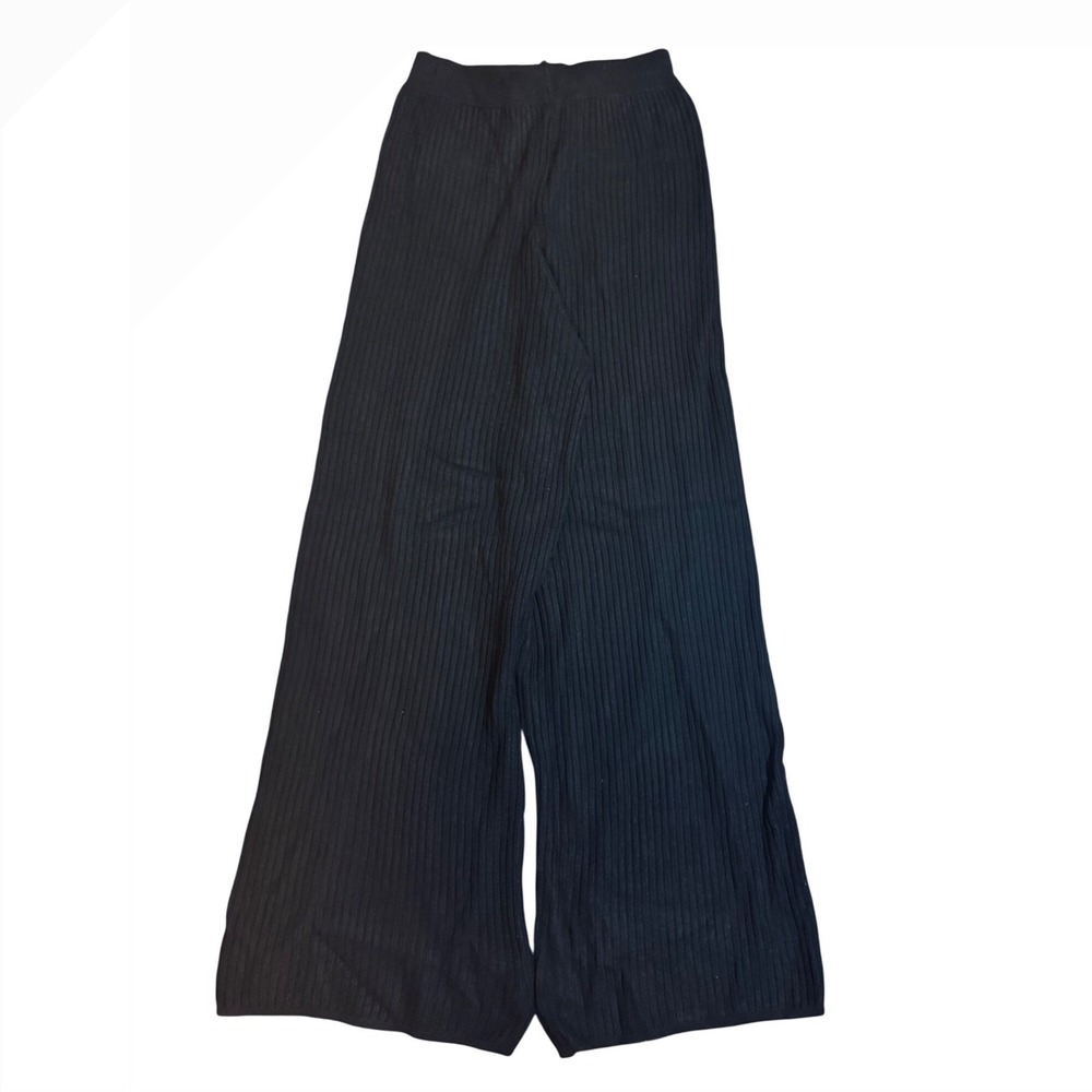 Own It Made In Italy Knit Ribbed‎ Wide Leg Palazzo Black Pants Extra Small
